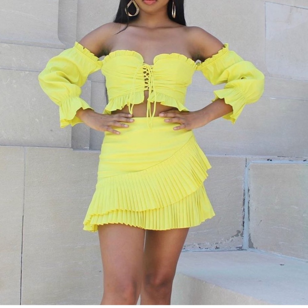 Bright Yellow Off-Shoulder Skirt Set